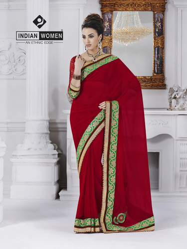 Marvelous Red Georette Bollywood Designer Sarees