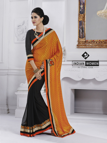 Angelic Orange Crepe Jacquard Indian Designer Sarees