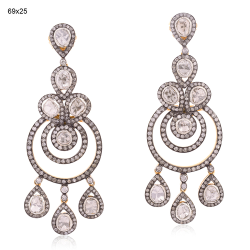 Rose Cut Diamond Gold Dangle Earrings 