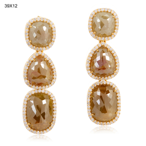 Diamond Drop Earrings - 18k Yellow Gold, Diamond Pave & Prong Setting | Elegant Design, Stunning Look, Formal Wear