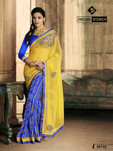 Bandhani Print Embroidered Sarees