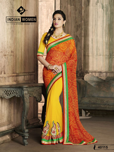 Red Georgette Bandhej Designer Sari
