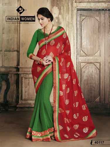 Red Leheria Georgette Latest saree design