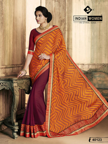 Multi Color Saree Blouse Designs - Raw Silk Blouse 0.90m, Satin Chiffon Pallu, Georgette Skirt 5.5m | Hand Embroidery, Elegant Design, Classic Style