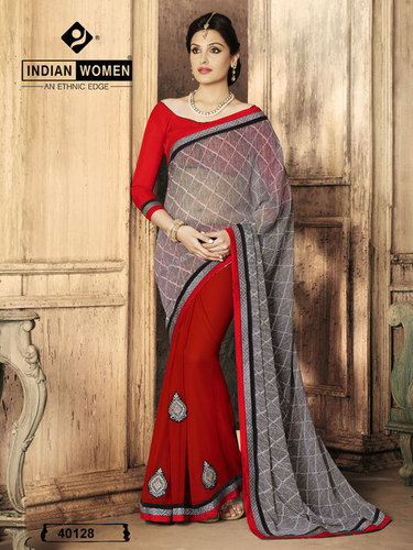 Grey Georgette Print Latest Designer Sarees