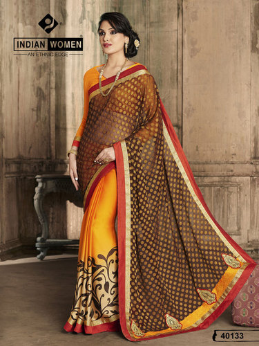 Half And Half Designer Printed Sari