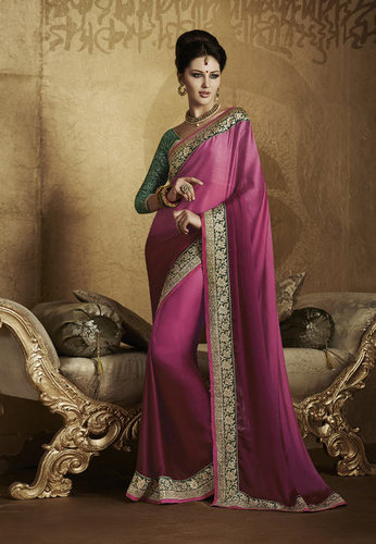 Latest Catalog Designer Saree - Satin Chiffon 5.5m Pink, Jacquard Blouse 0.90m, Elegant Bridal Wear