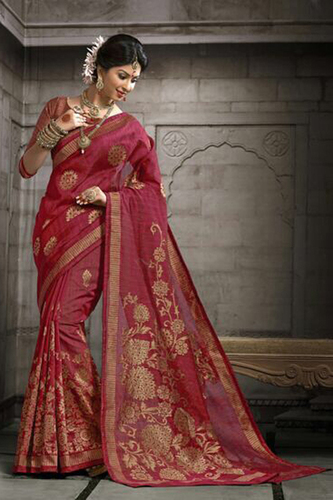 Pink color fancy cotton saree