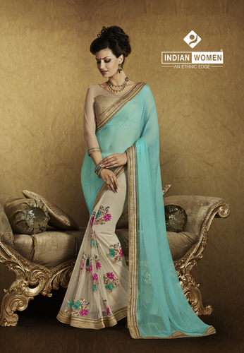 Half And Half Flower Print Saree