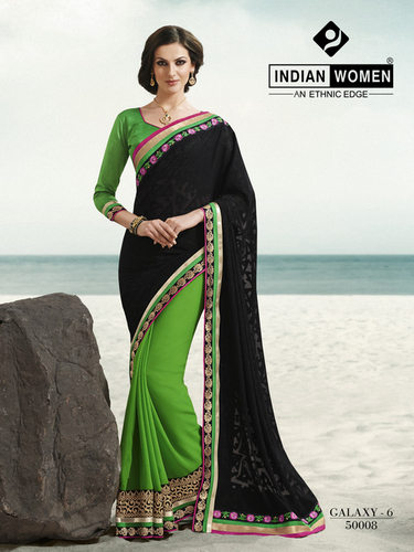 Black And Green Half Saree