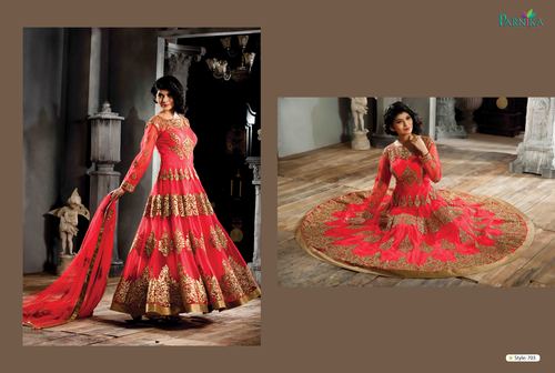 Full Length Suit - Net Fabric, Size L, Net Dhupatta | Heavy Badla Embellishment, 8m Flair, Elegant Party Wear