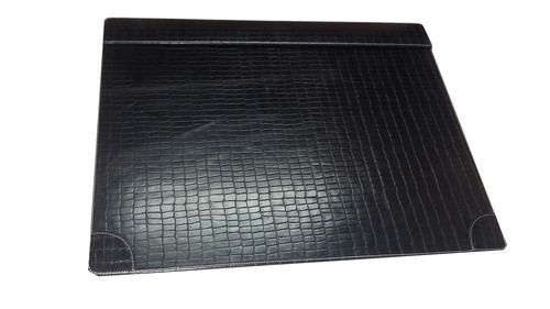 Leather Desk Organizer - 23x18 Inches | Black Coco Leatherette Top Rail, Felt Base With Flap