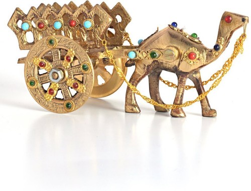Brass Camel Cart with Gemstone Decorative Handicraft