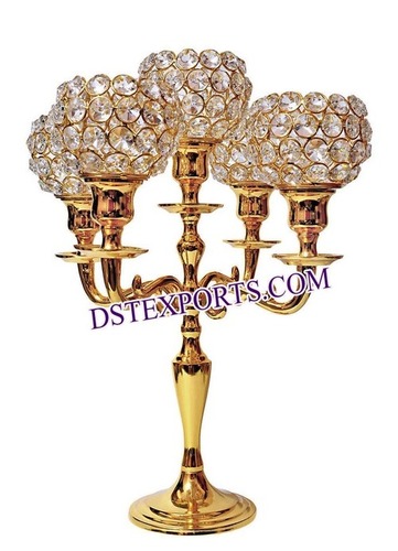 Wedding Brass Metal Crystal Candelabra and Center