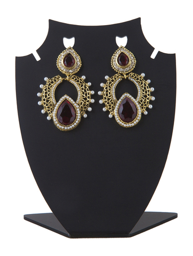 Antique Fashion Polki Earring - Brass, 2-3 Inches, Red | Elegant Dangle Design, Gold-Plated Finish