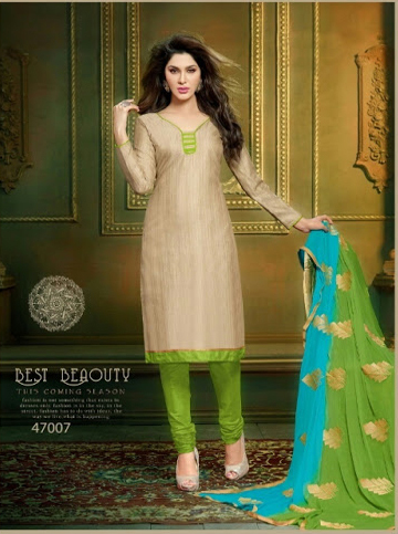 Ivory and Parrot Green Trendy Cotton Suit