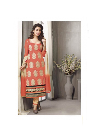 Orange and Ivory colour straight cut cotton suit