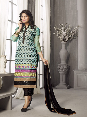 Blue green and Black colour suit