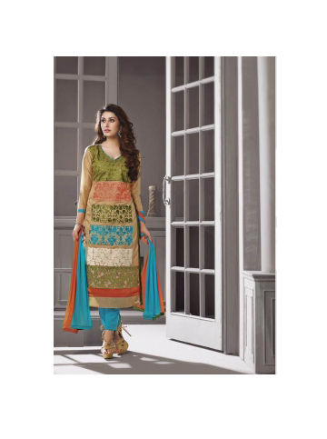 Beige Multi Colour Cotton Suit