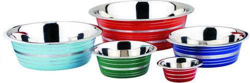 Colored Stripe Bowl - Stainless Steel 11-28cm Red, Durable Lightweight Stackable Easy Clean