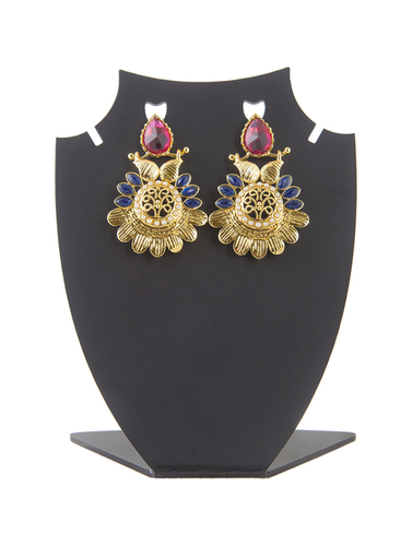 Antique Traditional Polki Earring - Brass, 25x15 mm, Gold Multicolor | Elegant Design, Women's Traditional Style