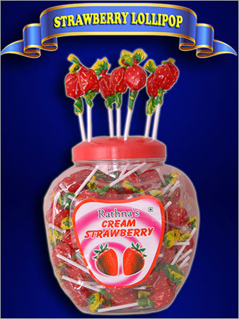 Cream Strawberry Lollipops - Sugar Material, Red Color | Delicious Taste, Creamy Texture, Individual Sticks, Bulk Jar Packaging