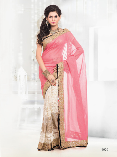 Pink Georgette Saree