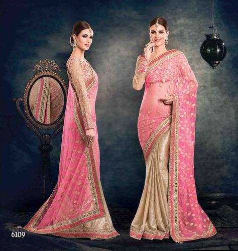 Half-Half saree with heavy long sleeves 