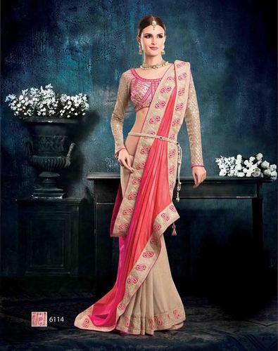 Casual saree with heavy long sleeves blouse