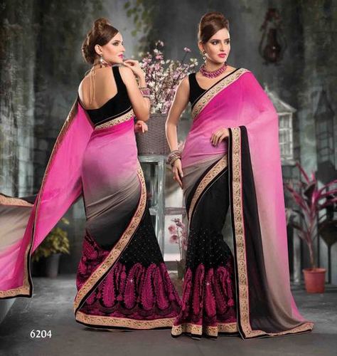 Shaded pink n black saree