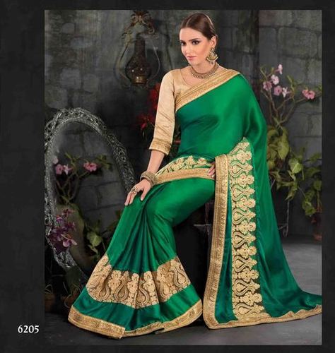 Beautiful bottle green satin saree