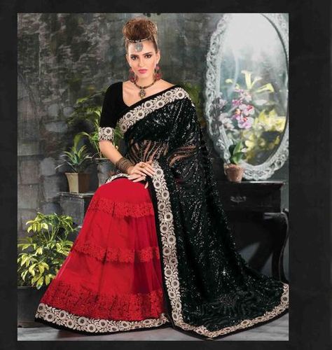 Red saree with heavy embrodiery