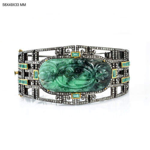 Diamond Gemstone Carved Bangle