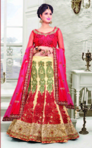 Beige & tomato Red Lehenga