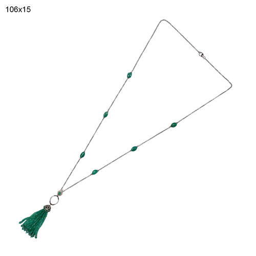Tassel Chain Necklace - 18k Gold & .925 Silver, Emerald, Black Onyx, Diamond, 18 Inches, Lobster Clasp, Elegant Design
