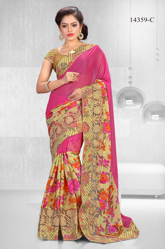 Lycra & Floral Print Saree with Vibrant Colours