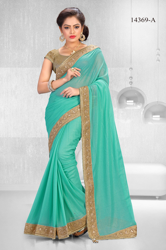 Sea Green Chiffon Saree