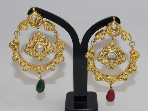 Kundan Earrings - Gold Plated, 2 Inch, Gold | Elegant Design, Kundan Work, Precious Stones, Traditional Style
