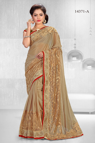 Half & Half Saree with Patta of Lycra Fabric & Shenthy all over the Saree