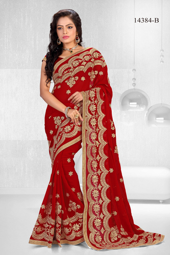 Red Viscose Georgette Saree