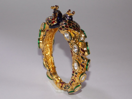 Fusion Bangles - Metal Stone-Studded, 60-70 mm Diameter, Gold | Elegant Design, Intricate Detailing, Polished Finish