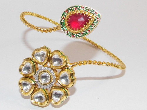 Fusion Bangles - Metal Adjustable Gold Finish, Double Bangle | Elegant Design, Precious Various Gemstones, Unique Style