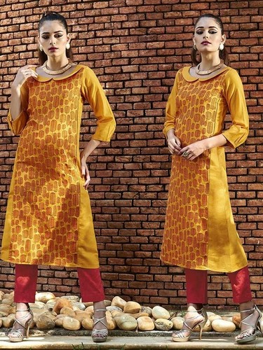 Orange Cotton Satin Kurti