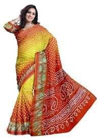 Bandhani Art Silk Red Border Saree