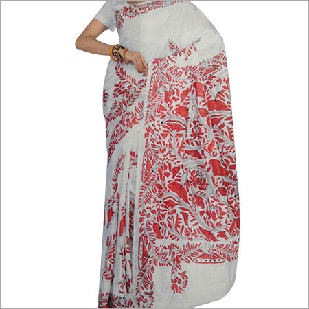 Kantha Printed Sarees - Cotton Silk Fabric Hand-Printed Design | Elegant Traditional Wear for All Occasions