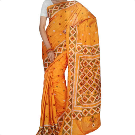 Hand Print Kantha Silk Saree