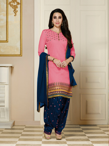 Deep Pink Cotton Embroidered Dress Material
