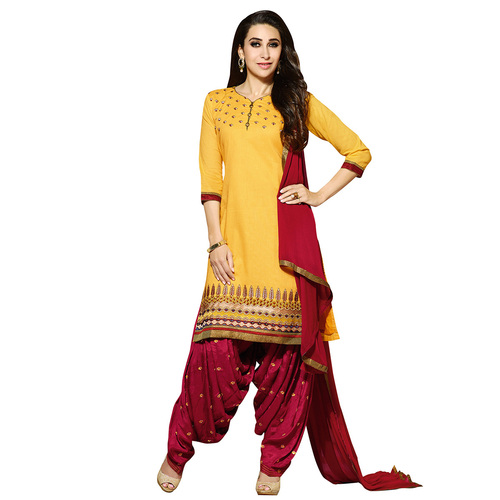 Yellow Cotton Embroidered Salwar Kameez