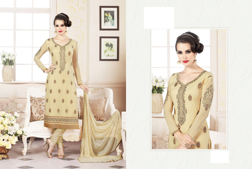 Yellow Color Georgette Suit - Fox Georgette Top, Santoon Bottom & Dupatta, 5.5MTR, Elegant Party Wear