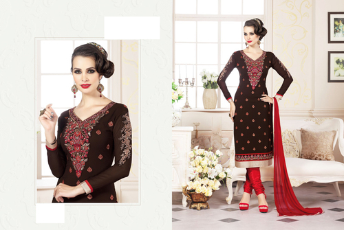 BLACK & RED - Georgette & Santoon Suit 5.5MTR, Elegant Party Wear with Custom Sleeves